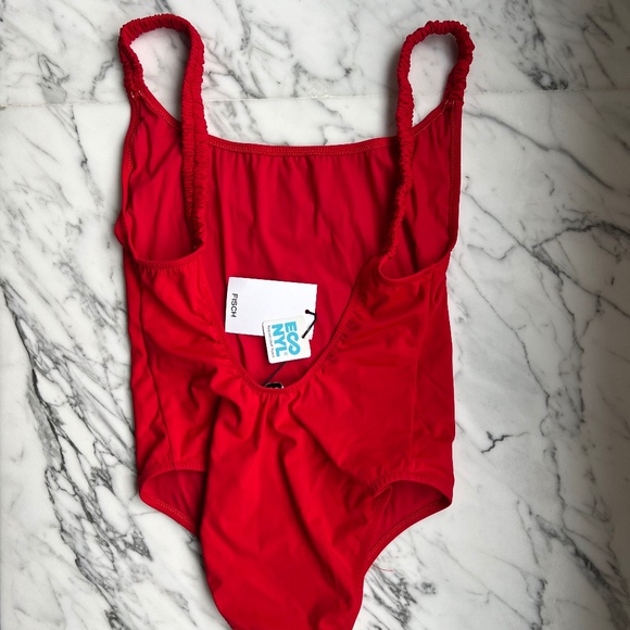 FISCH Red Ruched Strap One-Piece Swimsuit, Sz S, NEW w/ TAGS - Picture 2 of 6
